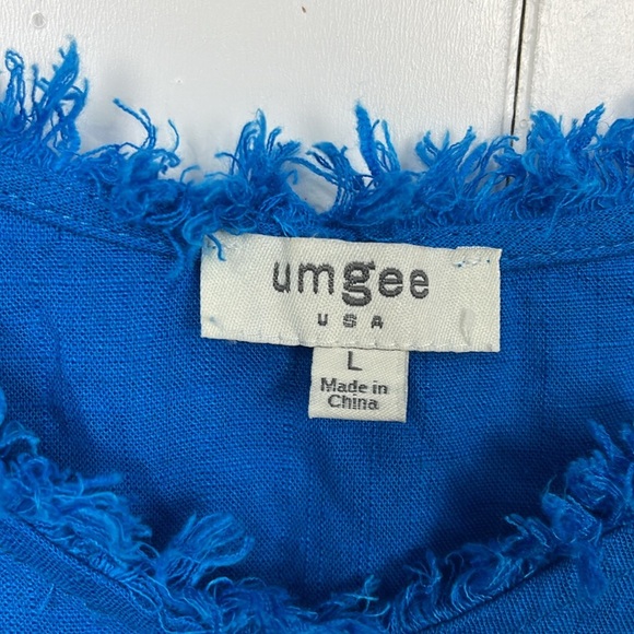 Umgee Womens Tank Top Royal Blue L Adj Slip Straps Fringe Details Linen/Rayon - Picture 2 of 10